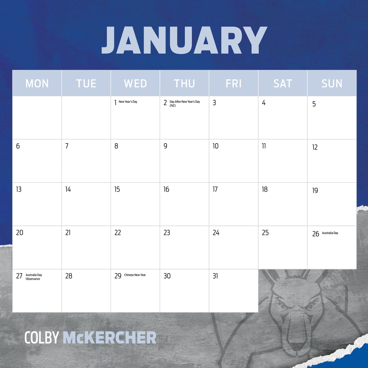 AFL North Melbourne Kangaroos 2025 Calendar Paper Pocket