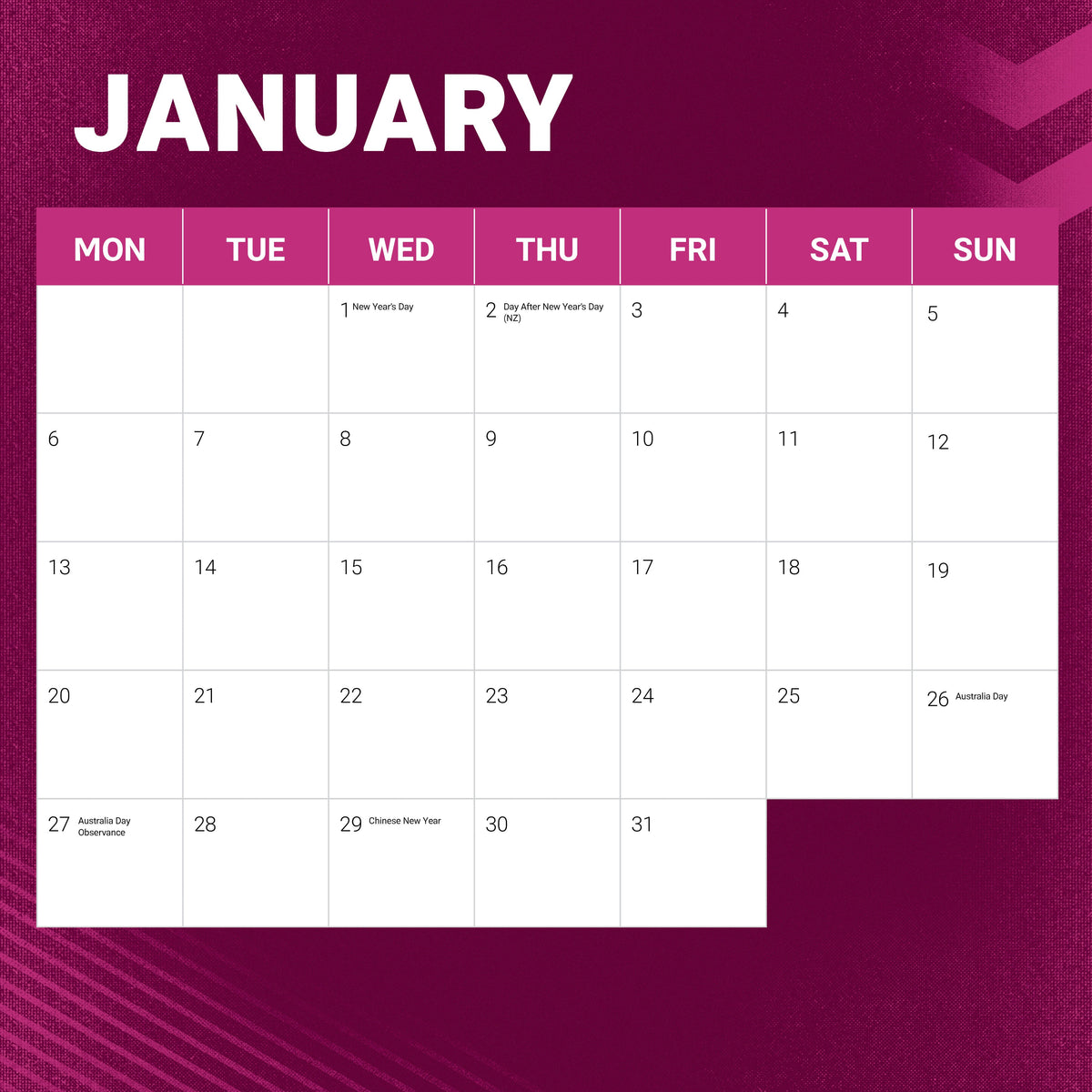 NRL Manly Sea Eagles 2025 Calendar Paper Pocket