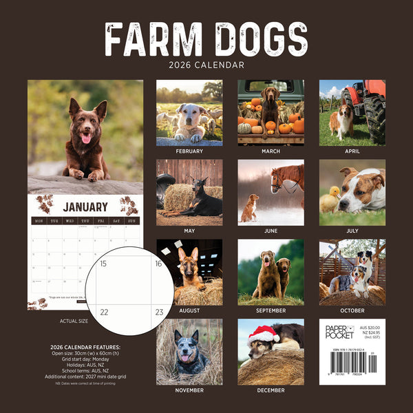 Farm Dogs 2026 Calendar Monthly Overview