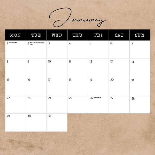 2024 19th Century Australia Calendar – Month Overview