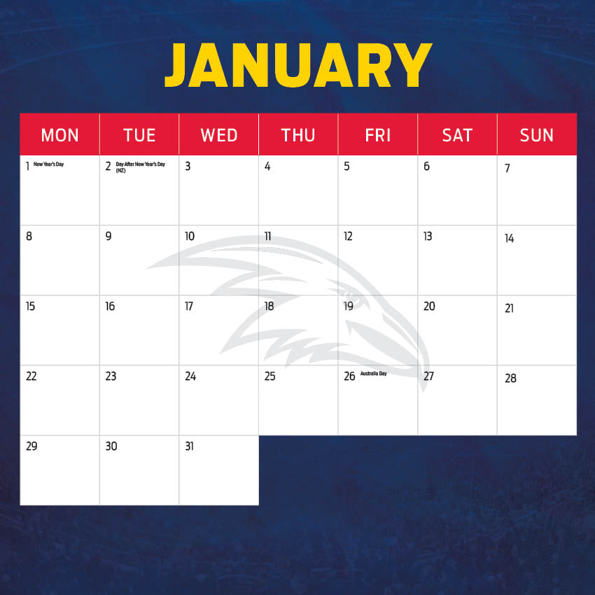 2024 AFL Adelaide Crows Calendar Paper Pocket