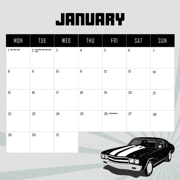 2024 Australian Muscle Cars Calendar – Month Overview