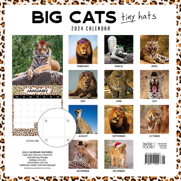 2024 Big Cats Tiny Hats Calendar – Back Cover