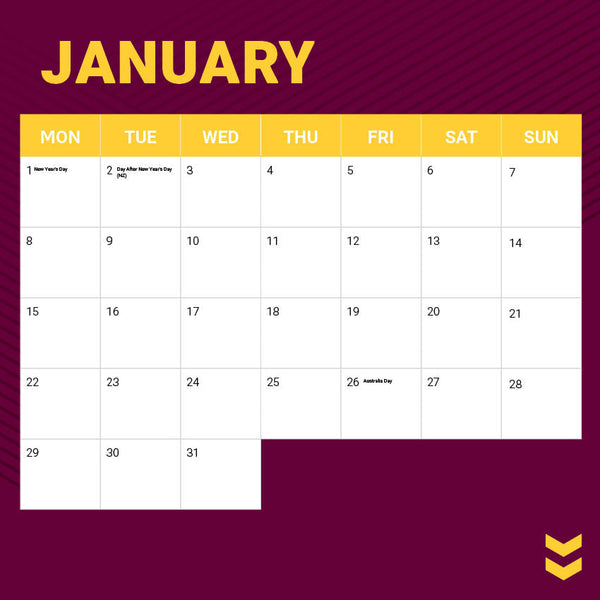 2024 Nrl Brisbane Broncos Calendar – Month Overview