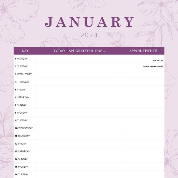 2024 Gratitude Calendar – Internal Image