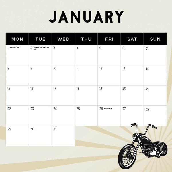 2024 Harley Davidson Calendar – Month Overview