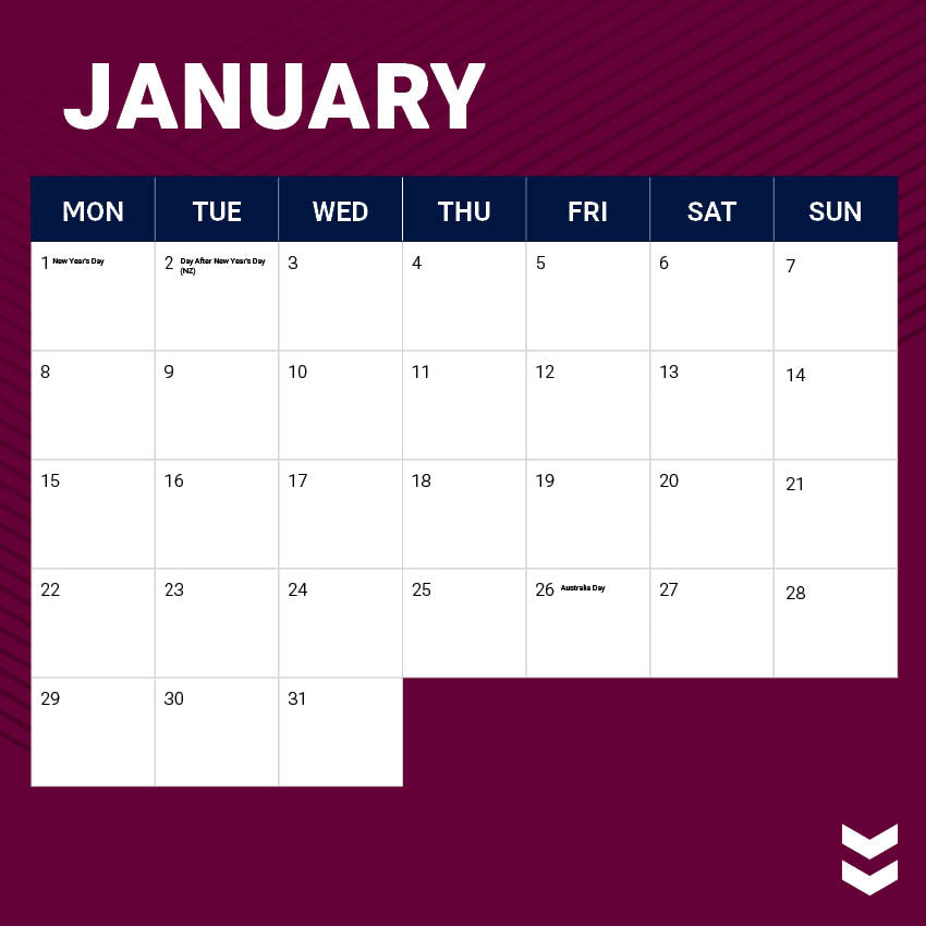 2025 NRL Manly Sea Eagles Calendar Paper Pocket