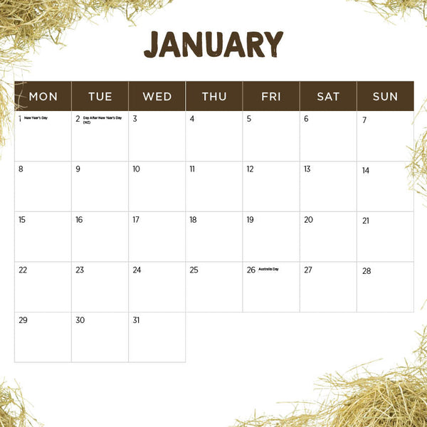 2024 Our Australia Farm Animals Calendar – Month Overview