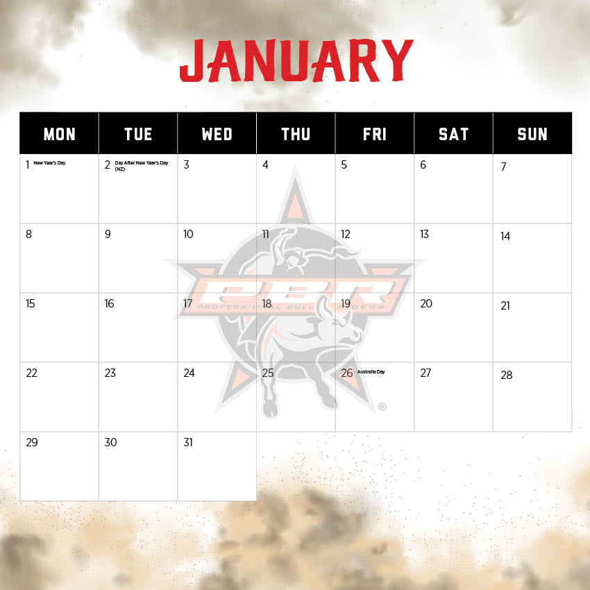 2024 PBR ( Professional Bull Riding) Calendar Paper Pocket