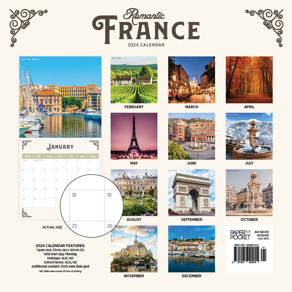 2024 Romantic France Calendar – Back Cover
