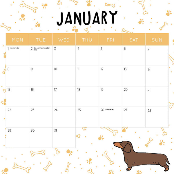 2024 Sausage Dogs Calendar – Month Overview