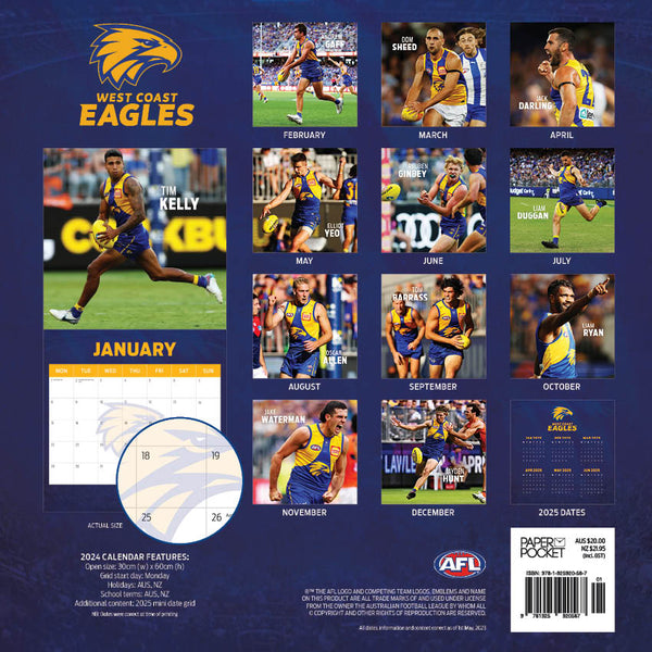 2024 Afl West Coast Eagles Calendar – Back Cover