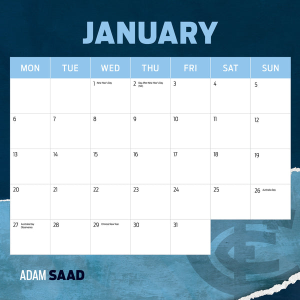 AFL Carlton Blues Calendar 2025 January
