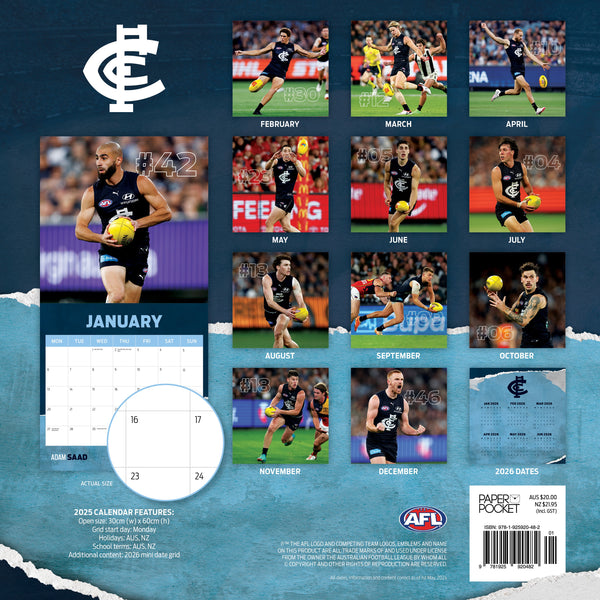AFL Carlton Blues Calendar 2025 Monthly Overview
