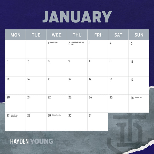 AFL Fremantle Dockers Calendar 2025 January