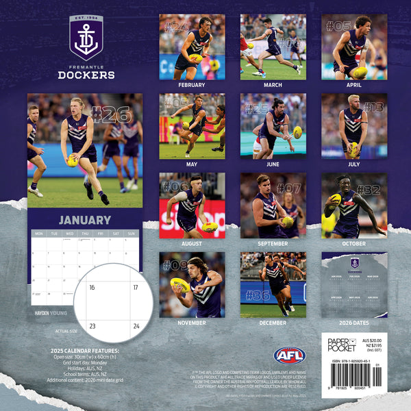 AFL Fremantle Dockers Calendar 2025 Monthly Overview