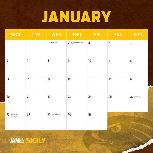 AFL Hawthorn Hawks Calendar 2025 January