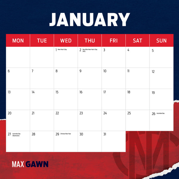 AFL Melbourne Demons Calendar 2025 January