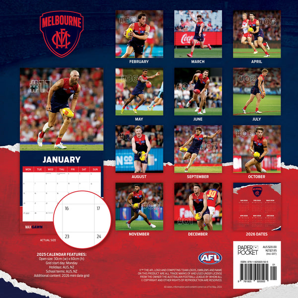 AFL Melbourne Demons Calendar 2025 Monthly Overview