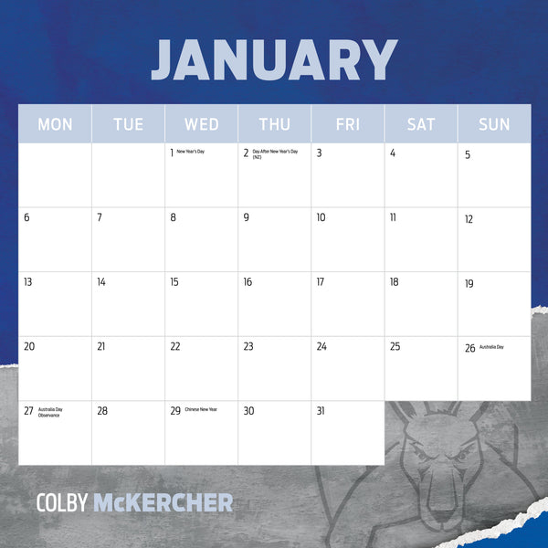 AFL North Melbourne Kangaroos Calendar 2025 January