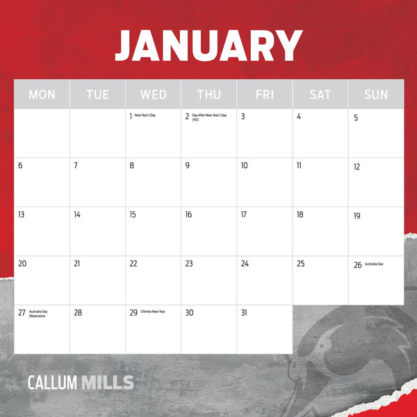 AFL Sydney Swans Calendar 2025 January
