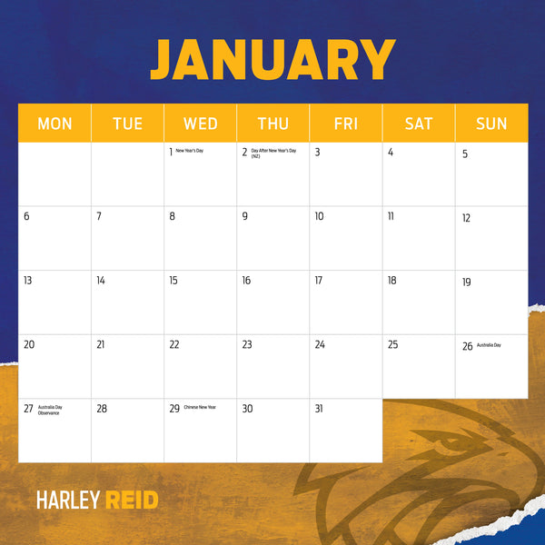 AFL West Coast Eagles Calendar 2025 January