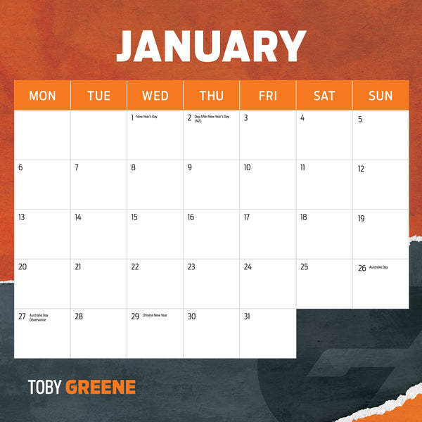 ALF Greater Western Sydney Giants Calendar 2025 January