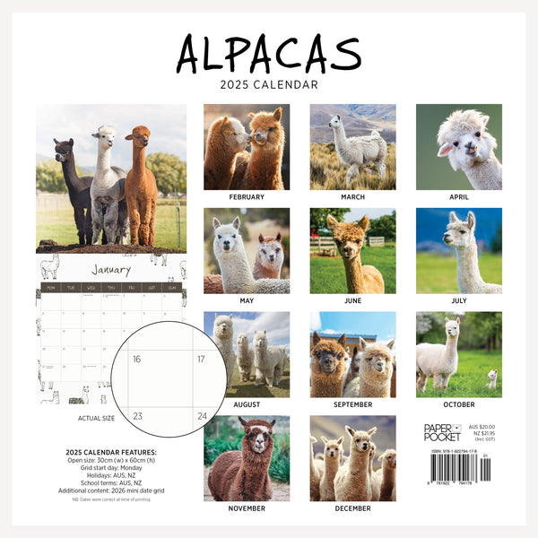Alpacas Calendar 2025 Monthly Overview