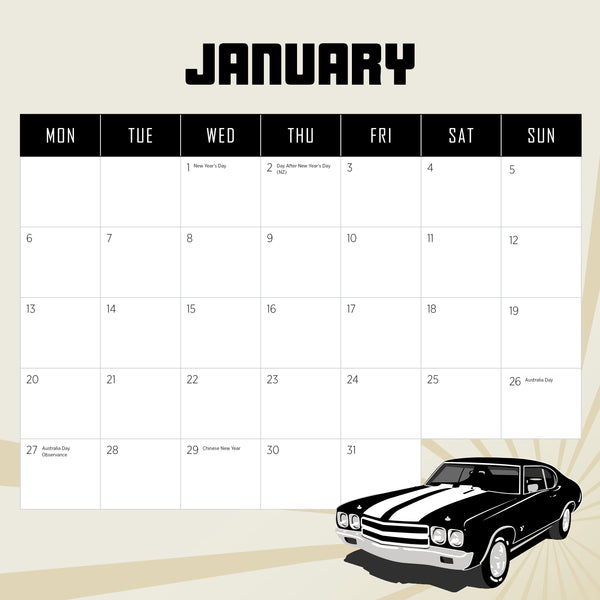 American Mucle Cars Calendar 2025 January