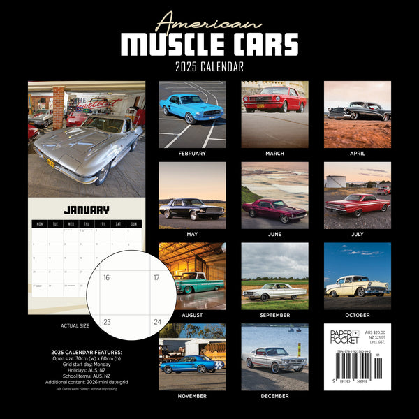 American Mucle Cars Calendar 2025 Monthly Overview