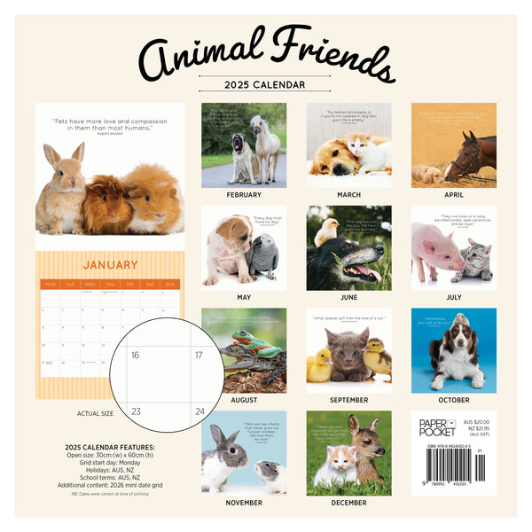 Animal Friends Calendar 2025 Monthly Overview