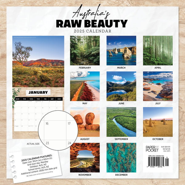 Australia's Raw Beauty Calendar 2025 Monthly Overview
