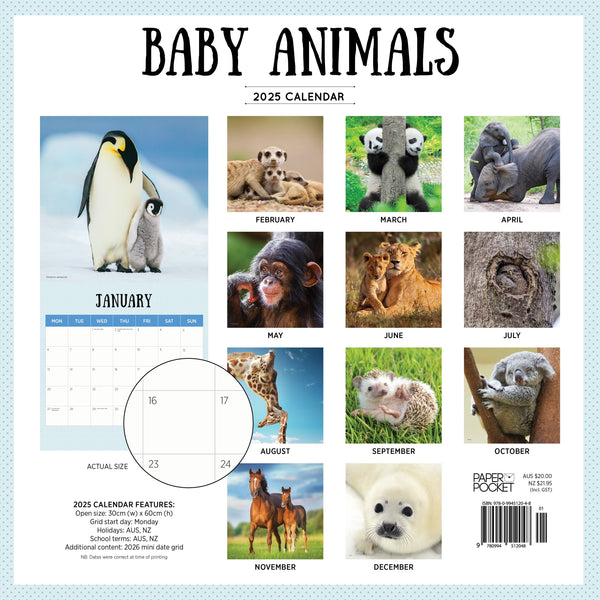 Baby Animals Calendar 2025 Monthly Overview
