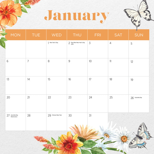 Butterflies Calendar 2025 January