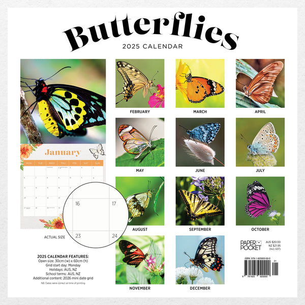 Butterflies Calendar 2025 Monthly Overview