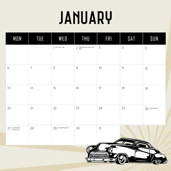 Classic Cars Calendar 2025 January
