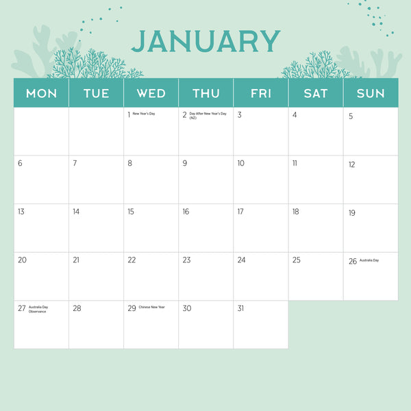 Colourful Ocean Animals Calendar 2025 January