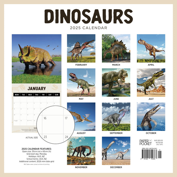 Dinosaurs Calendar 2025 Monthly Overview