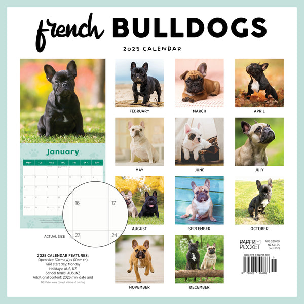 French Bulldogs Calendar 2025 Monthly Overview