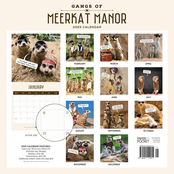 Gangs of Meerkat Manor Calendar 2025 Monthly Overview