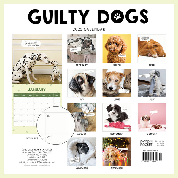 Guilty Dogs Calendar 2025 Monthly Overview