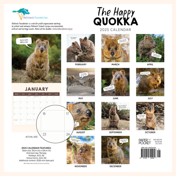 Happy Quokka Calendar 2025 Monthly Overview
