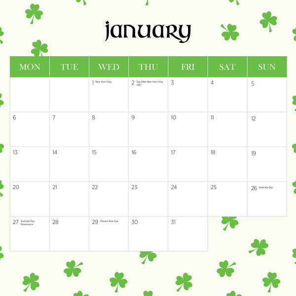 Ireland Calendar 2025 January