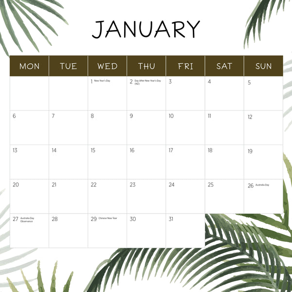 Island Life Calendar 2025 January