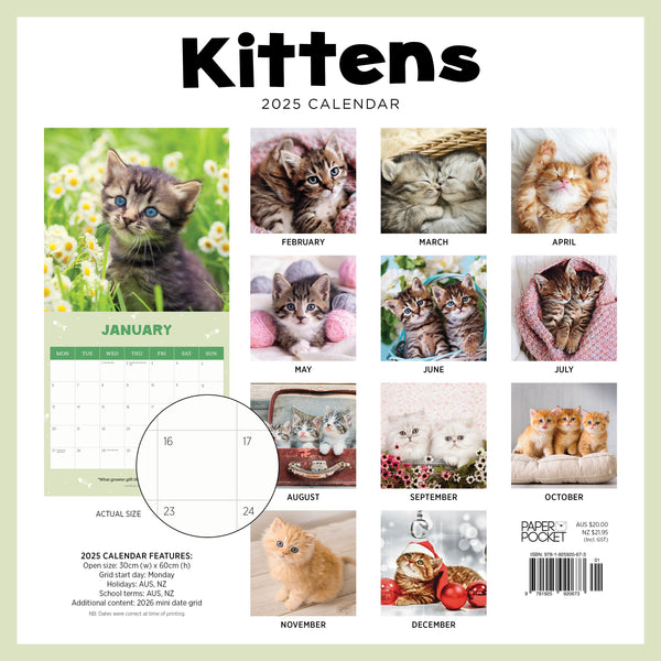 Kittens Calendar 2025 Monthly Overview