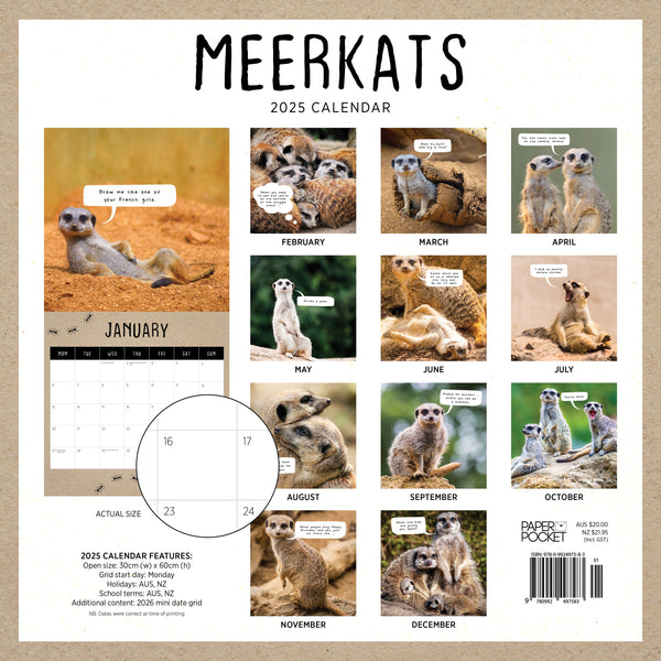 Meerkats Calendar 2025 Monthly Overview