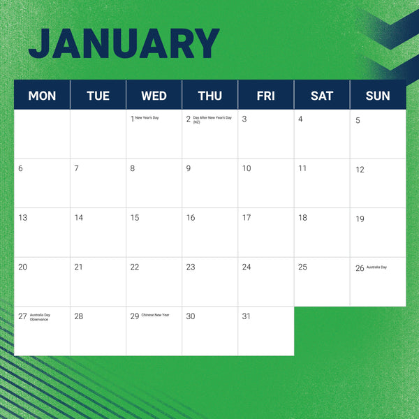 NRL Canberra Raiders Calendar 2025 January