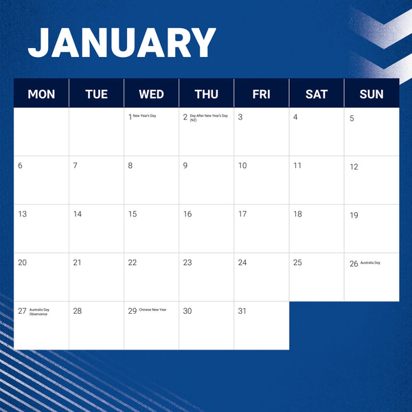 NRL Canterbury Bankstown Bulldogs Calendar 2025 January