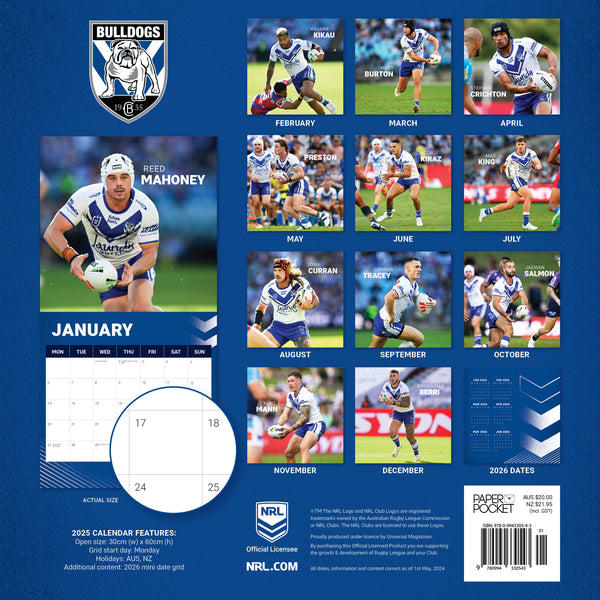 NRL Canterbury Bankstown Bulldogs Calendar 2025 Monthly Overview