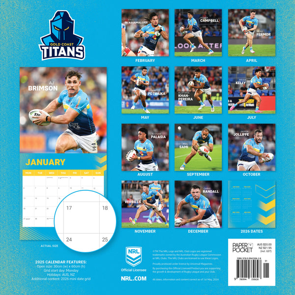 NRL Gold Coast Titans Calendar 2025 Monthly Overview